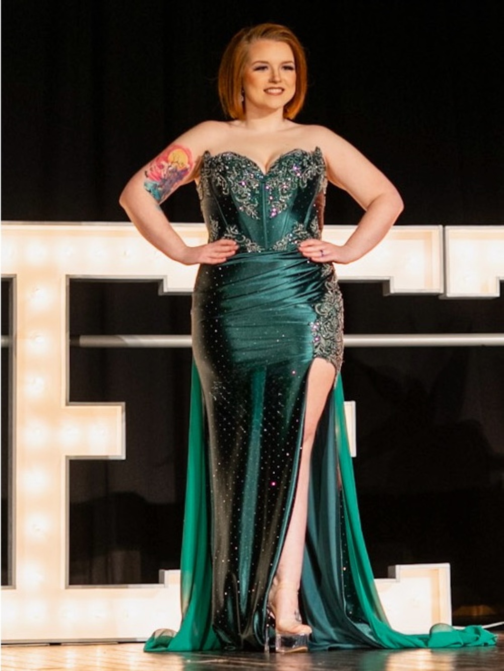 Emerald Green Strapless Evening Gown
